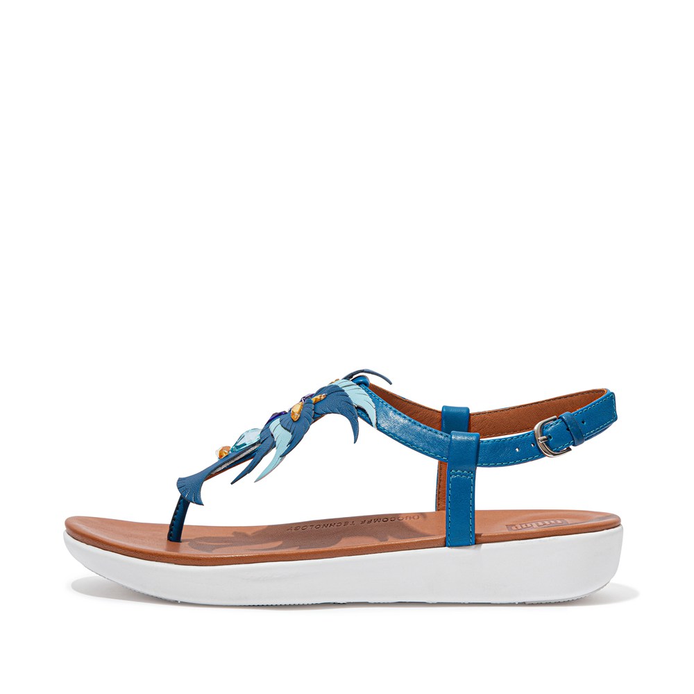 Fitflop Womens Sandals Blue - Tia Jewel Feather Leather Back-strap - MR1865247